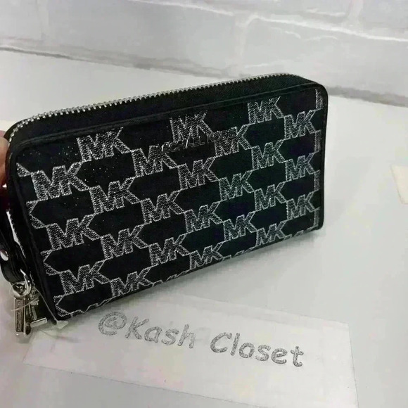 Michael Kors Wristlet JST Large Phone Case Wallet MK Signature Black Multi - Picture 3 of 6